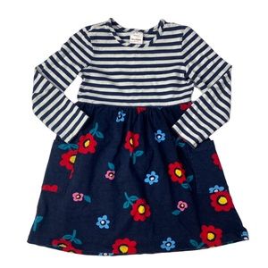 Hanna Andersson cotton dress navy white striped floral print skirt sz 110 / US5